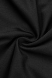 Zwarte elegante effen patchwork volant O-hals eenstaps rokjurken