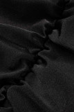 Zwarte sexy effen patchwork V-hals eenstaps rokjurken