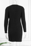 Svarta Casual Solid Patchwork V-hals långärmade klänningar