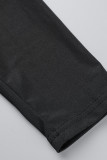 Robes de jupe en une étape noires élégantes à volants en patchwork à col rond