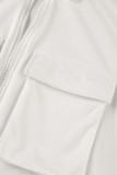 White Casual Solid Patchwork Pocket Zipper manga larga Dos piezas