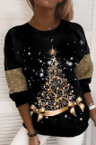 Gold Casual Print Patchwork O Neck Tops