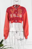 Red Black Casual Letter Patchwork Conventional Collar Outerwear