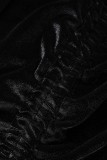 Vestidos de manga comprida casuais pretos sexy com cordão dobrado fora do ombro