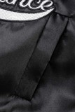 Schwarze lässige Patchwork-Oberbekleidung mit konventionellem Kragen und Buchstabenstickerei