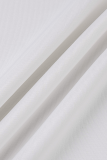 Bianco Casual Semplicità Labbra stampate Patchwork O Collo Top