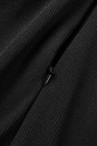Zwarte casual effen patchwork basic coltrui skinny jumpsuits
