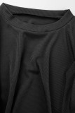 ブラック カジュアル エレガント ソリッド バンデージ パッチワーク Oネック ワンステップ スカート ドレス