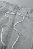 Серые повседневные однотонные лоскутные вязки из двух частей с круглым вырезом и окантовкой в ​​стиле пэчворк