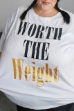Weiße Plus Size Street Print Patchwork Letter O Neck T-Shirts