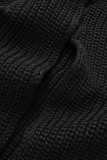 Vêtement d'extérieur à col cardigan en patchwork à pompon uni décontracté noir