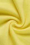 Tops jaunes à col à capuche en maille patchwork imprimé décontracté