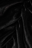 ブラック セクシー カジュアル ソリッド パッチワーク フォールド スクエア カラー ロング スリーブ ドレス