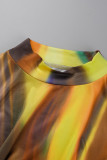 Farbe Sexy Print Patchwork asymmetrische halbe Rollkragenpullover unregelmäßige Kleider