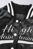 Prendas de abrigo de cuello convencional de patchwork con bordado de letras informales negras