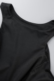 Черные элегантные однотонные платья-юбки в стиле пэчворк с оборками и круглым вырезом
