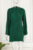 Grön Casual Solid Patchwork Vik O-hals Raka klänningar