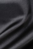 Schwarze lässige Patchwork-Oberbekleidung mit konventionellem Kragen und Buchstabenstickerei
