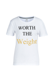 White Plus Size Street Print Patchwork Letter O Neck T-Shirts