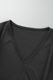 Robes de jupe crayon à col en V en patchwork uni décontracté noir