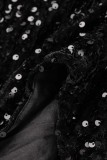 ブラック セクシー フォーマル パッチワーク 中空アウト スパンコール バックレス ストラップレス イブニングドレス ドレス