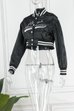 Black Casual Letter Embroidery Patchwork Conventional Collar Outerwear