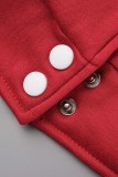 Red Black Casual Letter Patchwork Conventional Collar Outerwear