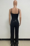 Champagne sexy casual patchwork pailletten rugloze spaghettibandjes normale jumpsuits