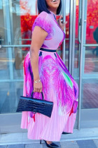 Фиолетовые повседневные прямые платья с круглым вырезом и принтом в стиле пэчворк