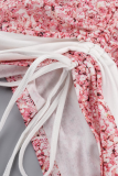 Robes de jupe crayon à une épaule imprimées décontractées roses Wapiti Fold