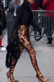 Lápis de cintura alta sexy patchwork de leopardo com estampa de leopardo e estampa completa