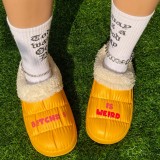 Sapatos confortáveis ​​amarelos casual living estampados em patchwork com letras para manter o calor
