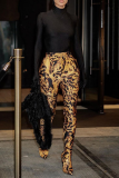 Леопардовый принт Сексуальные леопардовые пэчворк Узкие брюки с высокой талией Карандаш Полный принт Низ