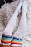 Chaussette de forage chaude patchwork à rayures quotidiennes blanches