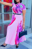Фиолетовые повседневные прямые платья с круглым вырезом и принтом в стиле пэчворк