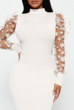 Vestidos de falda de lápiz de cuello alto transparentes de patchwork sólido elegante caqui
