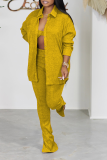 Yellow Casual Solid Patchwork Turndown Collar Long Sleeve Tree Pieces