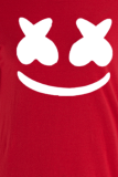 Camisetas con cuello en O de patchwork con estampado diario casual rojo
