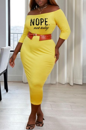 Beige Casual Print Basic Off the Shoulder Wrapped Skirt Plus Size Dresses (Without Belt)