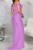 Nude Pink Elegant Solid Patchwork Slit Fold V Neck Evening Dress Dresses