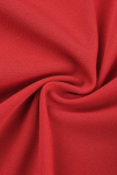 Colletto con cerniera lampo patchwork casual solido rosso manica lunga due pezzi