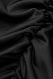 Zwarte sexy effen patchwork vierkante kraag kokerrokjurken