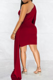 イエロー セクシー ソリッド パッチワーク 非対称 斜めカラー ペンシル スカート ドレス