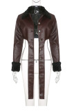Brown Sexy Street Solid Patchwork Buckle Feathers Asymmetrical Outerwear