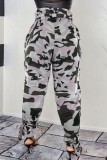 Camouflage Casual Stampa mimetica Patchwork Vita alta regolare Pantaloni convenzionali a stampa intera
