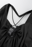 黒のセクシーなソリッドパッチワークスクエアカラーペンシルスカートドレス