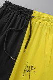 Pantalon taille haute regular patchwork décontracté jaune gris