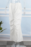 Weiße, lässige, solide, Patchwork-Tasche, lockere, gerade, einfarbige Unterteile mit mittlerer Taille