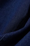 Vaqueros pitillo de cintura alta de patchwork sólido informal azul oscuro
