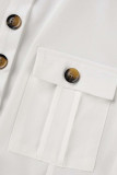 Khakifarbener, lässiger, eleganter, solider Patchwork-Knopf mit Gürtel und Umlegekragen, gerader Overall